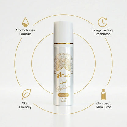 Signature ‘Aman’ No Alcohol Body Spray – Long Lasting Premium Fragrance | 50ML + Get 1 Mystery Perfume FREE