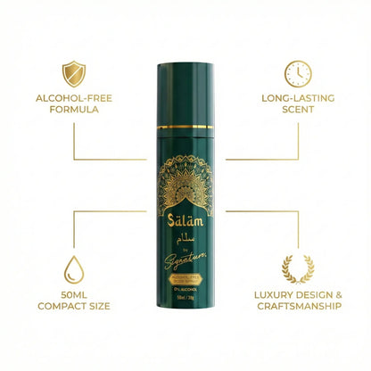 Signature ‘Salam’ No Alcohol Body Spray – Premium Long Lasting Fragrance | 50ML + Get 1 Mystery Perfume FREE