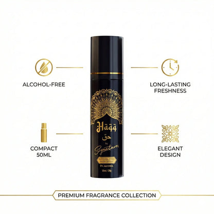 Signature ‘Haqq’ No Alcohol Body Spray – Bold & Long Lasting Premium Fragrance | 50ML + Get 1 Mystery Perfume FREE