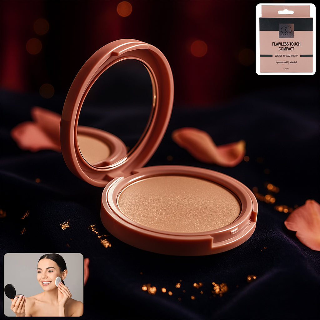 OG Beauty Hazelnut Flawless Touch Compact Powder – Shade Brew – Enriched with Hyaluronic Acid & Vitamin E – 9 GM – Long Lasting Matte Finish Face Makeup