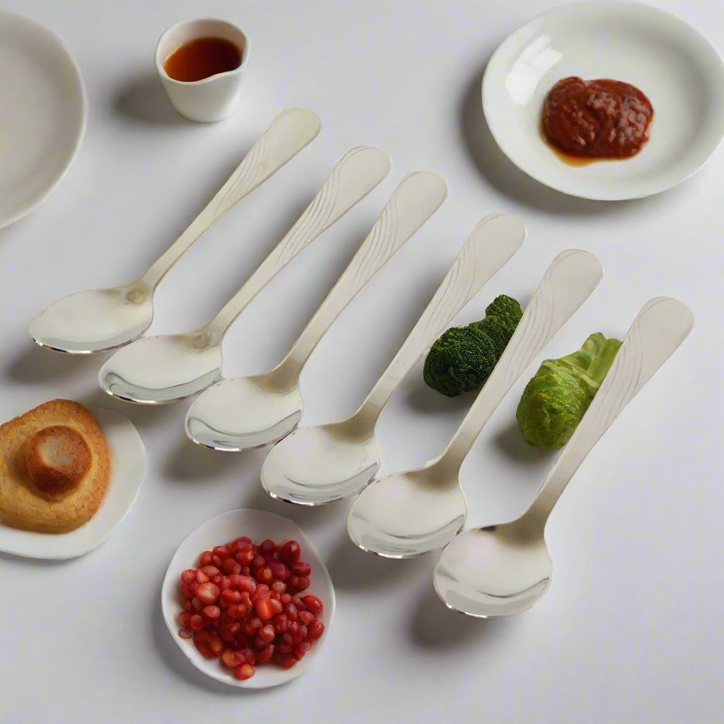 Supermom Diamond Stainless Steel Spoon Set – 6 Pcs Heavy Duty Table Spoons for Home, Hotels & Restaurants – Elegant Cutlery Dining Utensils