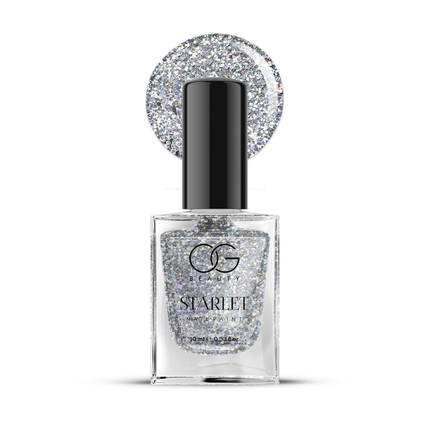 OG Beauty Silver Moonlight Starlet Glitter Nail Paint 10 ML – Quick Dry, Long-Lasting Sparkling Nail Polish for Party & Festive Look
