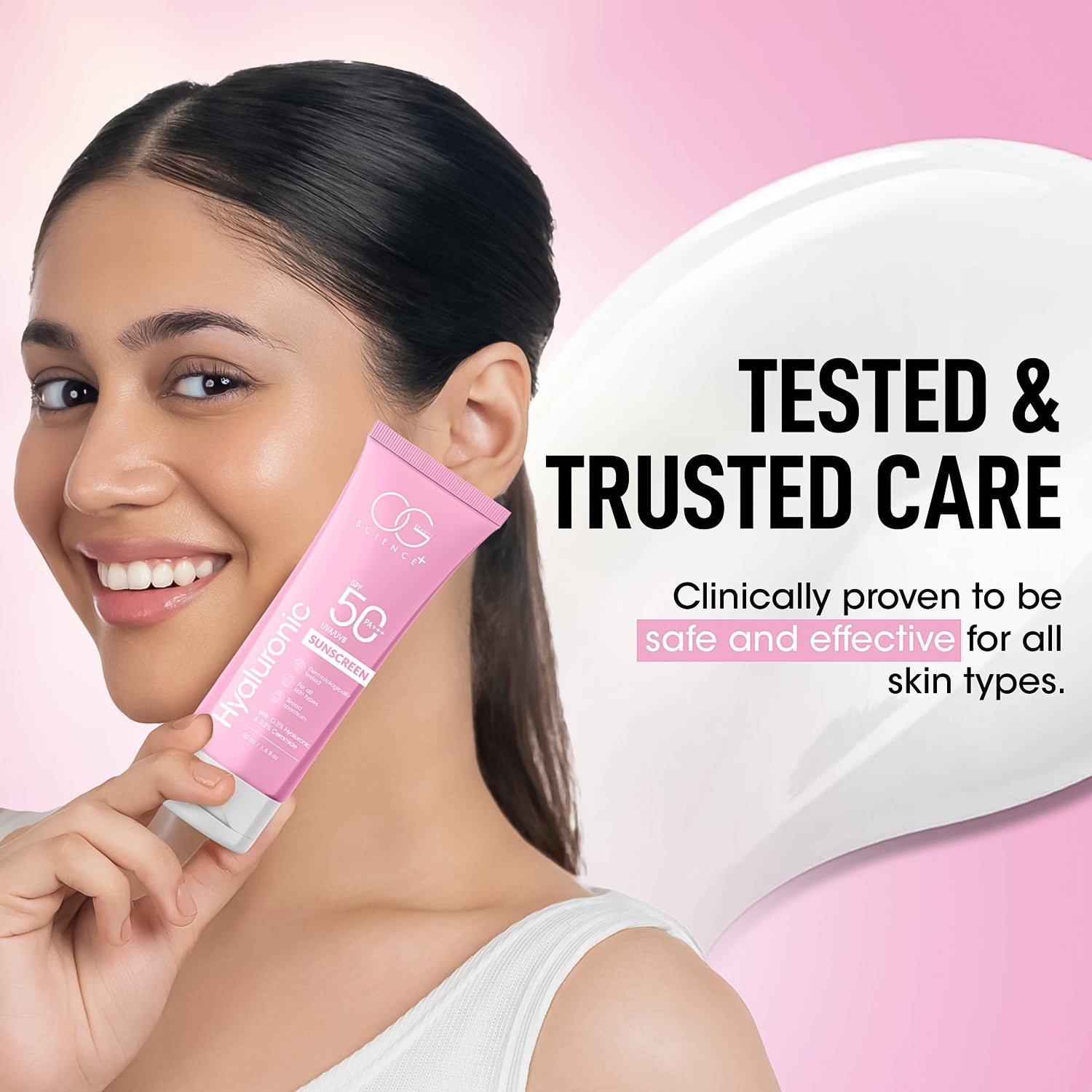 OG Beauty Science+ Hyaluronic Sunscreen SPF 50 PA+++ – Broad Spectrum UVA/UVB Protection, Lightweight Non-Greasy Face & Body Sunblock with 0.5% Hyaluronic Acid & 0.2% Ceramide, Dermatologically Tested for All Skin Types – 50 ML