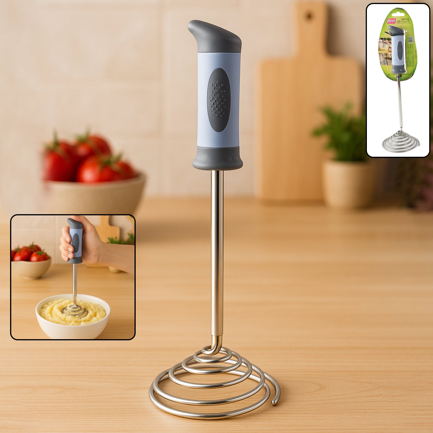 Spring O’Masher Heavy Duty Stainless Steel Vegetable &amp; Potato Masher with Comfortable Grip Handle – Ideal for Smooth Mashing