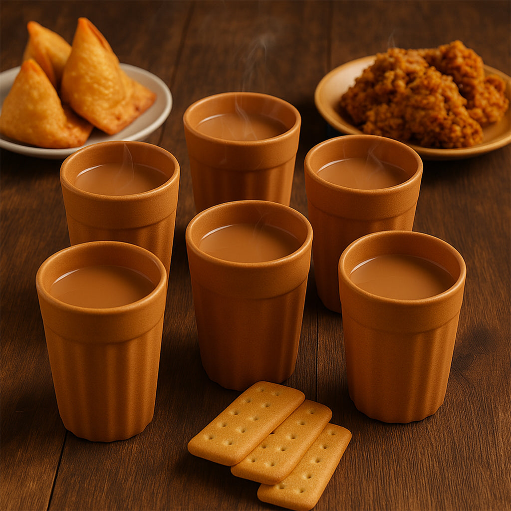 Konvex Traditional Chai Cups Set – 6 Pc (125 ML Each) | Authentic Cutting Chai Glass Style for Tea, Coffee & Milk