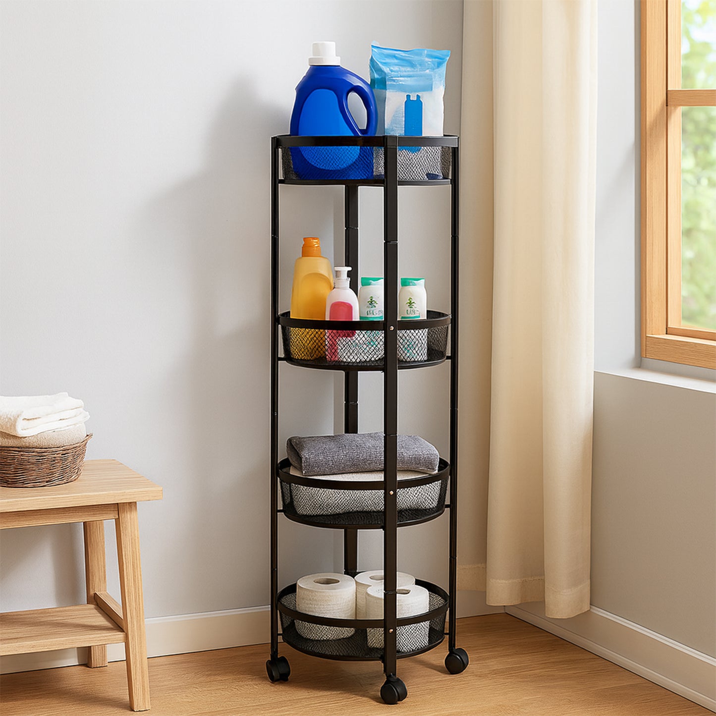 Trust for Best 4-layer Round Metal Mesh Storage Organizer Rack With Wheels (1 Pc)