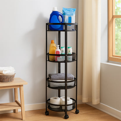 Trust for Best 4-layer Round Metal Mesh Storage Organizer Rack With Wheels (1 Pc)