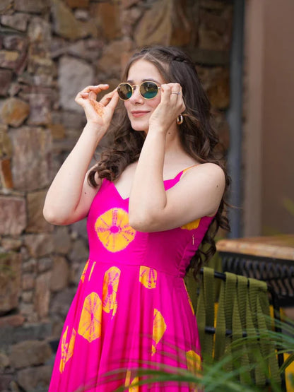 Pink Floral Georgette Maxi Dress – Flared Party Wear Gown