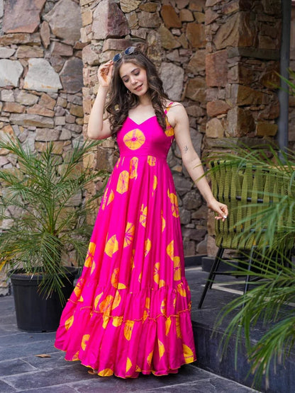 Pink Floral Georgette Maxi Dress – Flared Party Wear Gown
