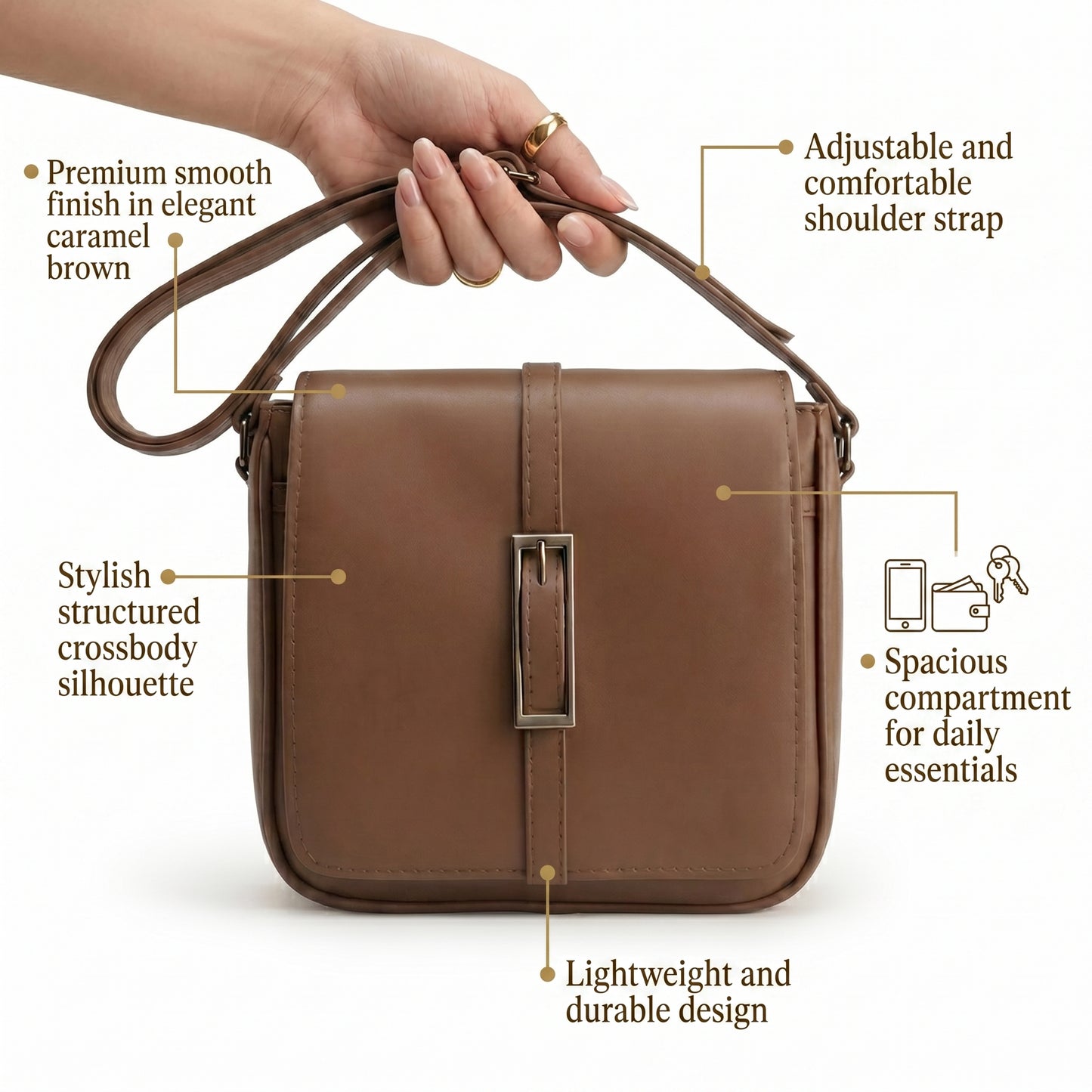 Classic Caramel Sling Bag for Women