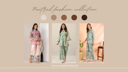 Floral Printed Mandarin Collar Pure Cotton Tunic With Palazzos