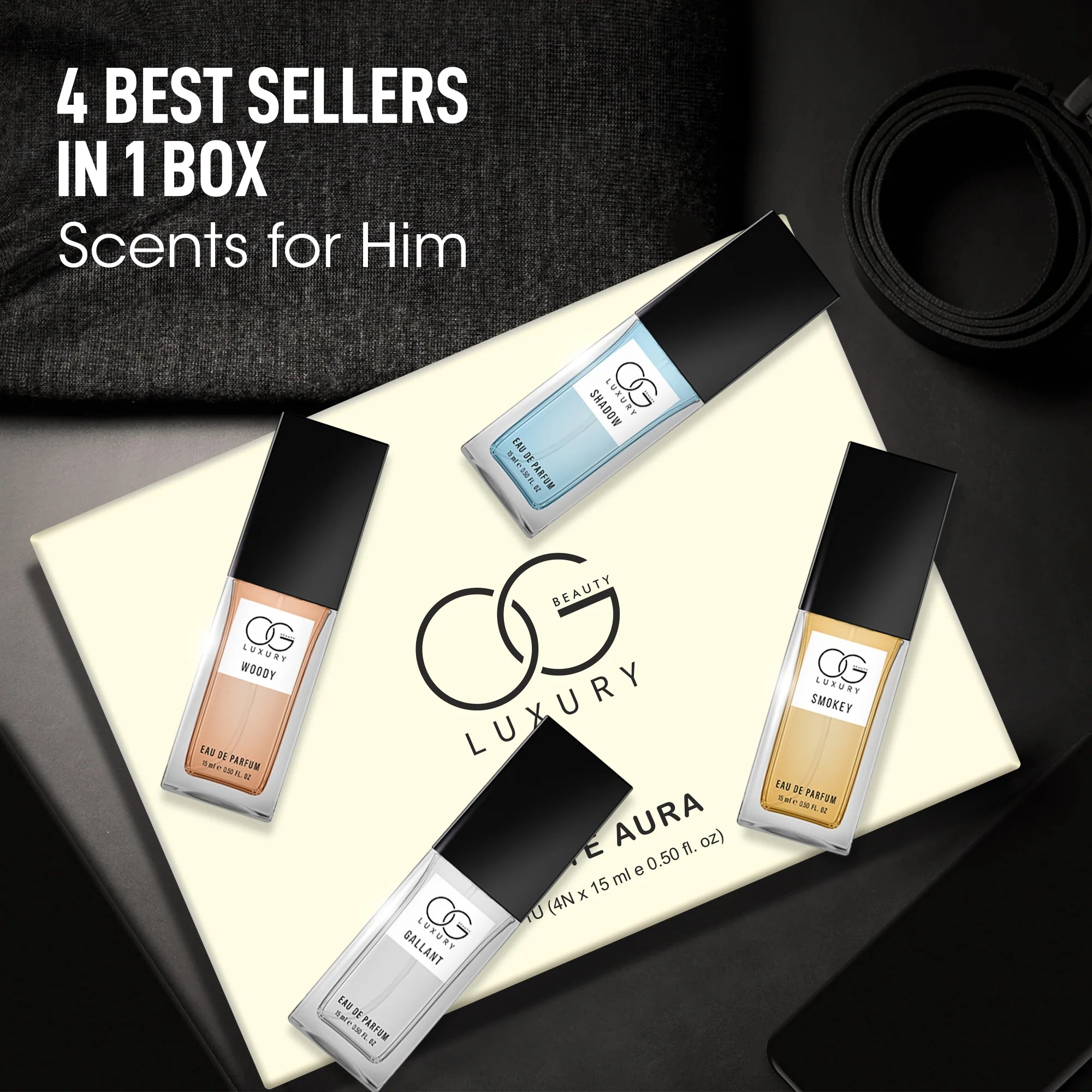 OG Luxury Perfume Gift Set 4-in-1 Eau De Parfum Collection – Woody, Smokey, Gallant & Skyway – Premium Long-Lasting Unisex Fragrance Pack (4 x 15 ML)