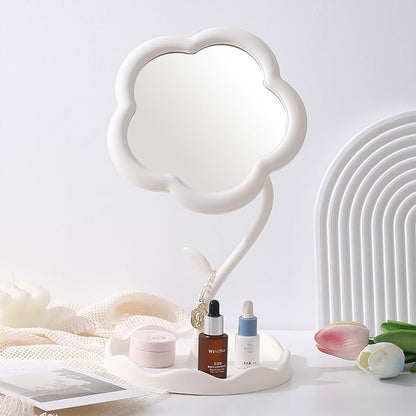 Flower-Shaped Makeup Mirror – Rotatable Vanity Mirror with Tray | Cute Aesthetic Tabletop Mirror for Desk & Room Decor