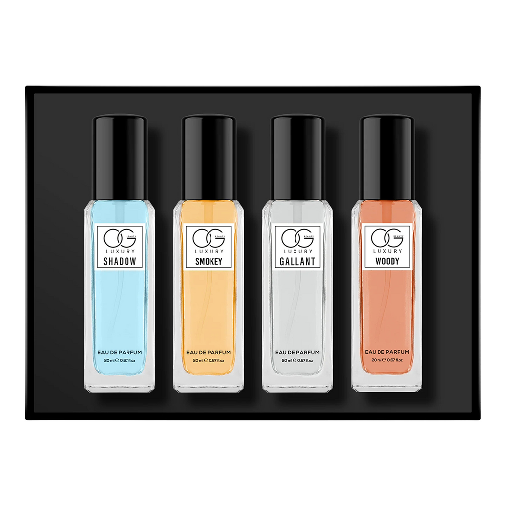 OG Beauty Luxury Perfume Gift Set – 4 Pc Eau De Parfum Collection (20 ML Each) – Shadow, Smokey, Gallant & Woody – Long Lasting Fragrance for Men & Women