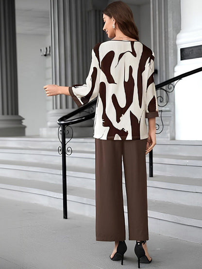 Brown Printed Casual Jumpsuit for Women with Pockets