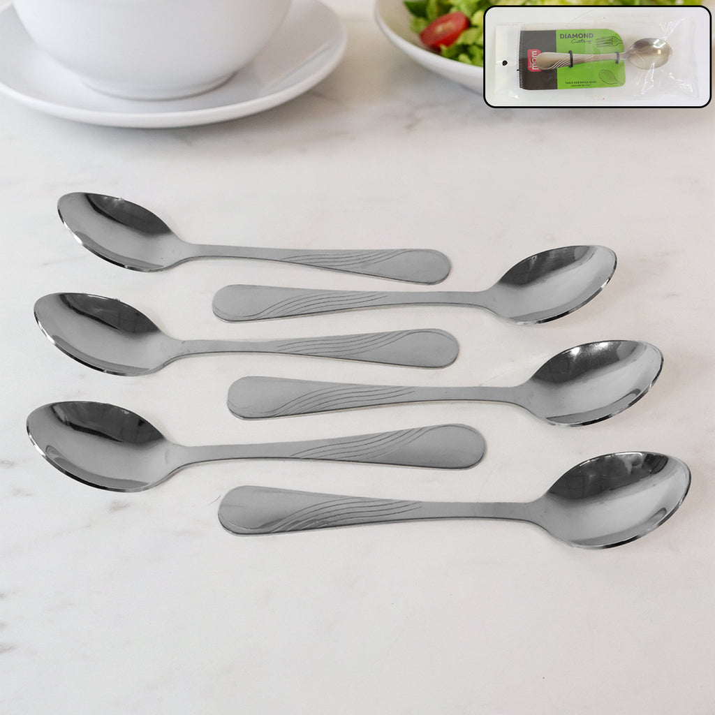 Supermom Diamond Stainless Steel Spoon Set – 6 Pcs Heavy Duty Table Spoons for Home, Hotels & Restaurants – Elegant Cutlery Dining Utensils