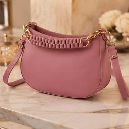Blush Petal Chic Crescent Sling Bag for Women | Elegant Pink Shoulder Handbag with Chain Handle