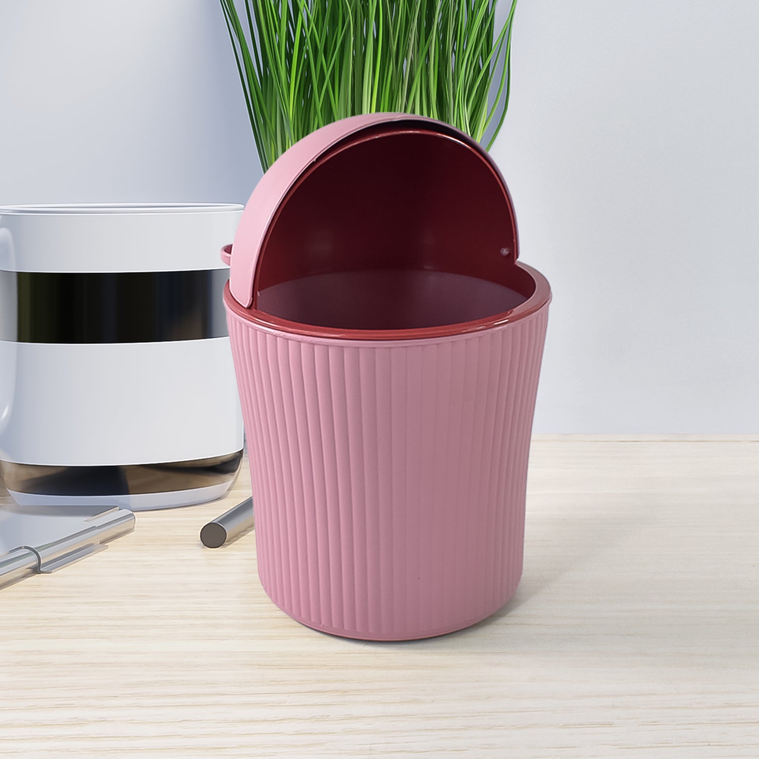Apex Mini Tabletop Dustbin with Swing Lid (1 Pc / 1200 ML / Mix Color)