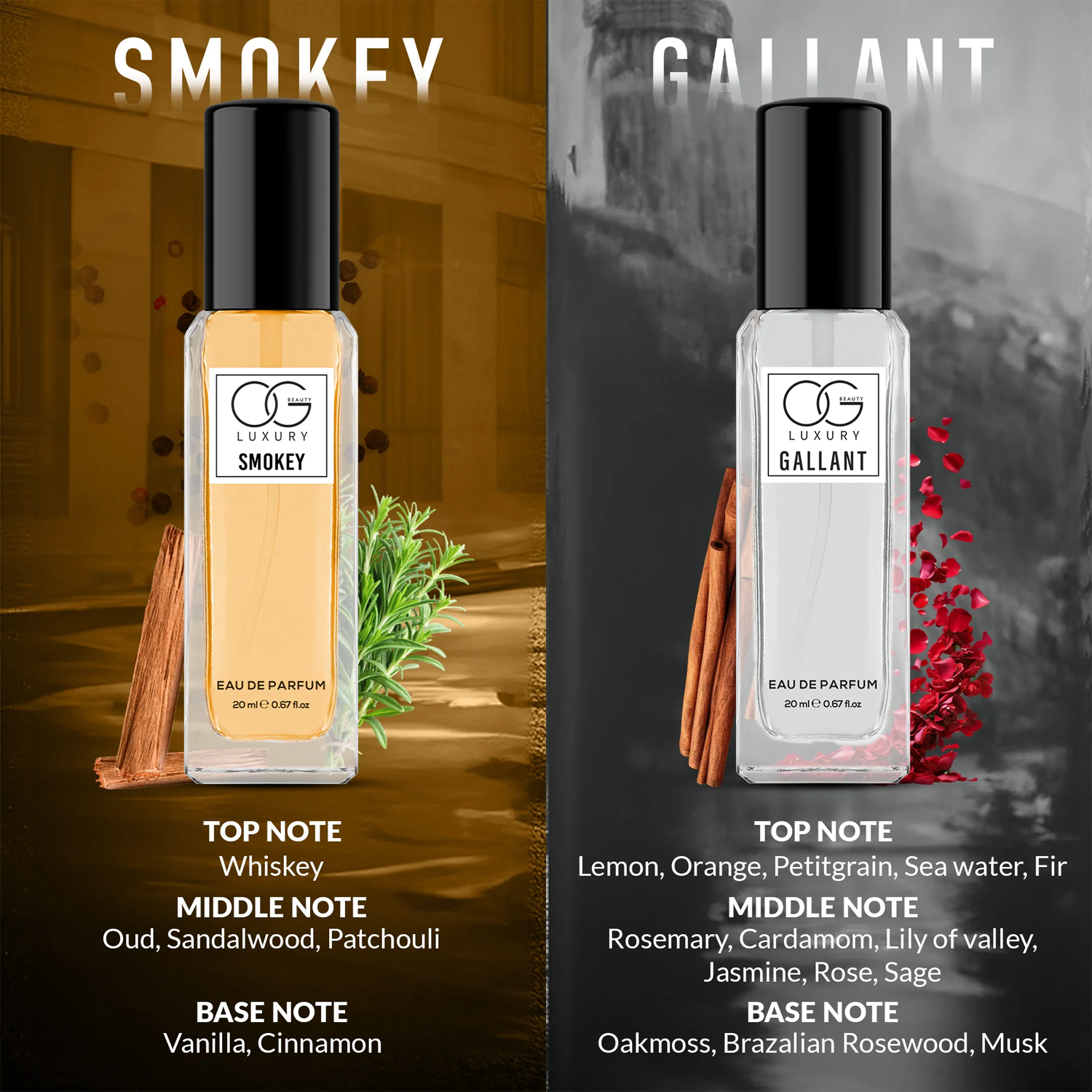 OG Beauty Luxury Perfume Gift Set – 4 Pc Eau De Parfum Collection (20 ML Each) – Shadow, Smokey, Gallant & Woody – Long Lasting Fragrance for Men & Women