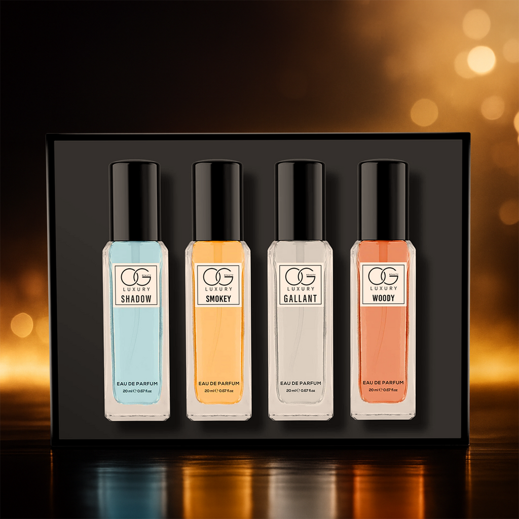 OG Beauty Luxury Perfume Gift Set – 4 Pc Eau De Parfum Collection (20 ML Each) – Shadow, Smokey, Gallant & Woody – Long Lasting Fragrance for Men & Women