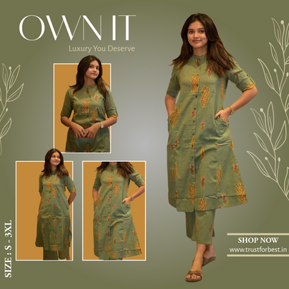 Women Ethnic Motifs Printed Mandarin Collar Kurta with Palazzos