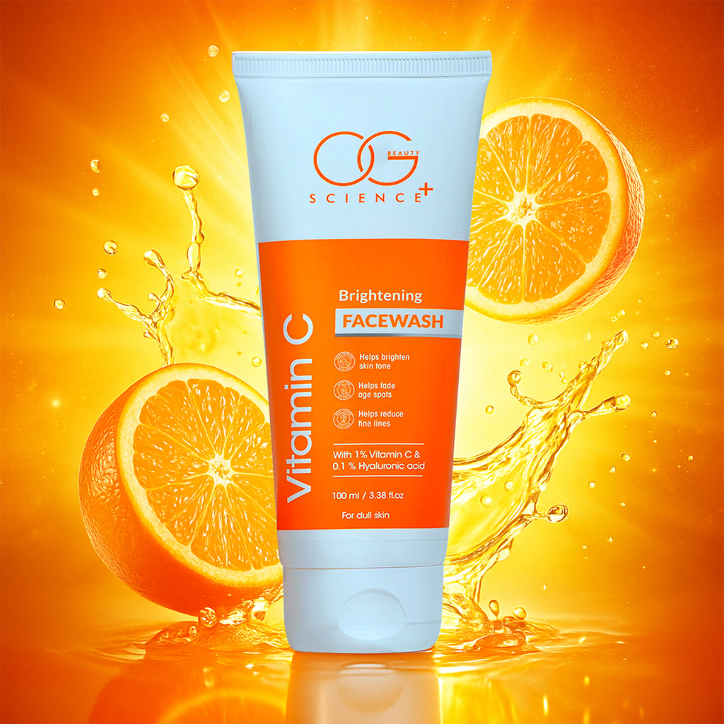 OG Beauty Vitamin C Brightening Facewash with Hyaluronic Acid – Deep Cleansing, Skin Brightening, Age Spot Reduction & Hydration – 100 ML Tube