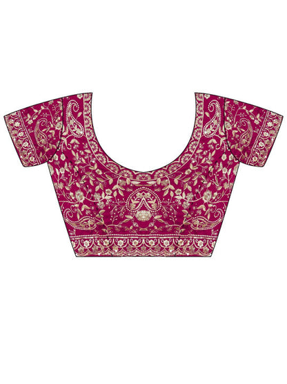 Fuchsia Embroidered Satin Saree for Women