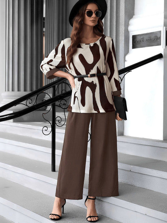 Brown Printed Casual Jumpsuit for Women with Pockets