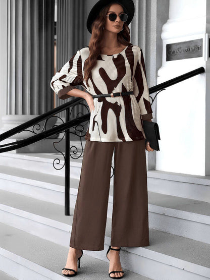 Brown Printed Casual Jumpsuit for Women with Pockets