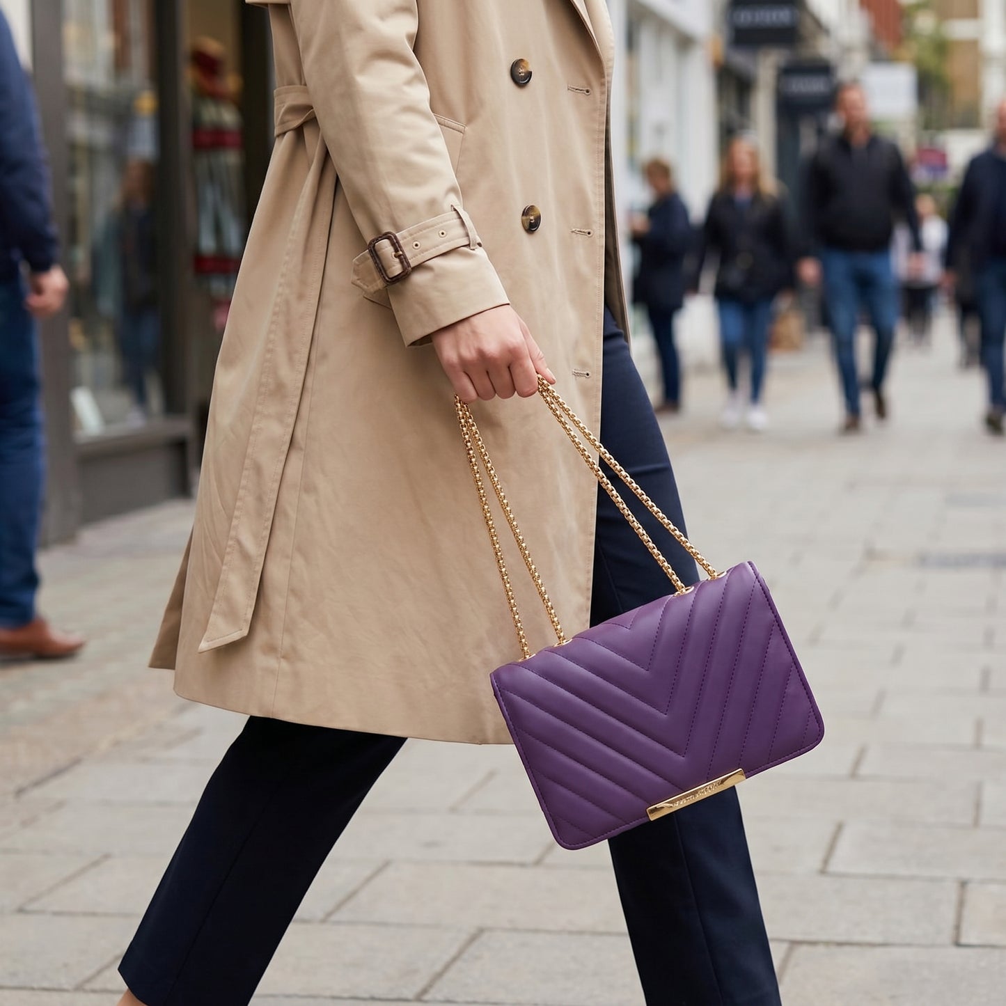 Royal Orchid Quilted Chain Sling Bag for Women | Luxury Purple Shoulder Handbag with Gold Chain Strap