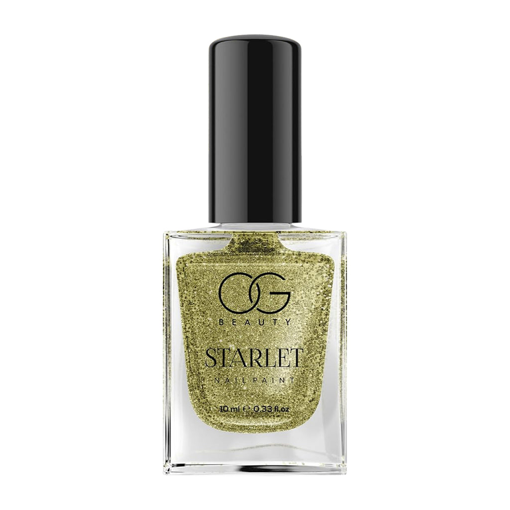 OG Beauty Sunshine Gold Starlet Glitter Nail Paint 10 ML – Long-Lasting, Quick-Dry, Sparkling Glitter Finish for Party & Festive Nails