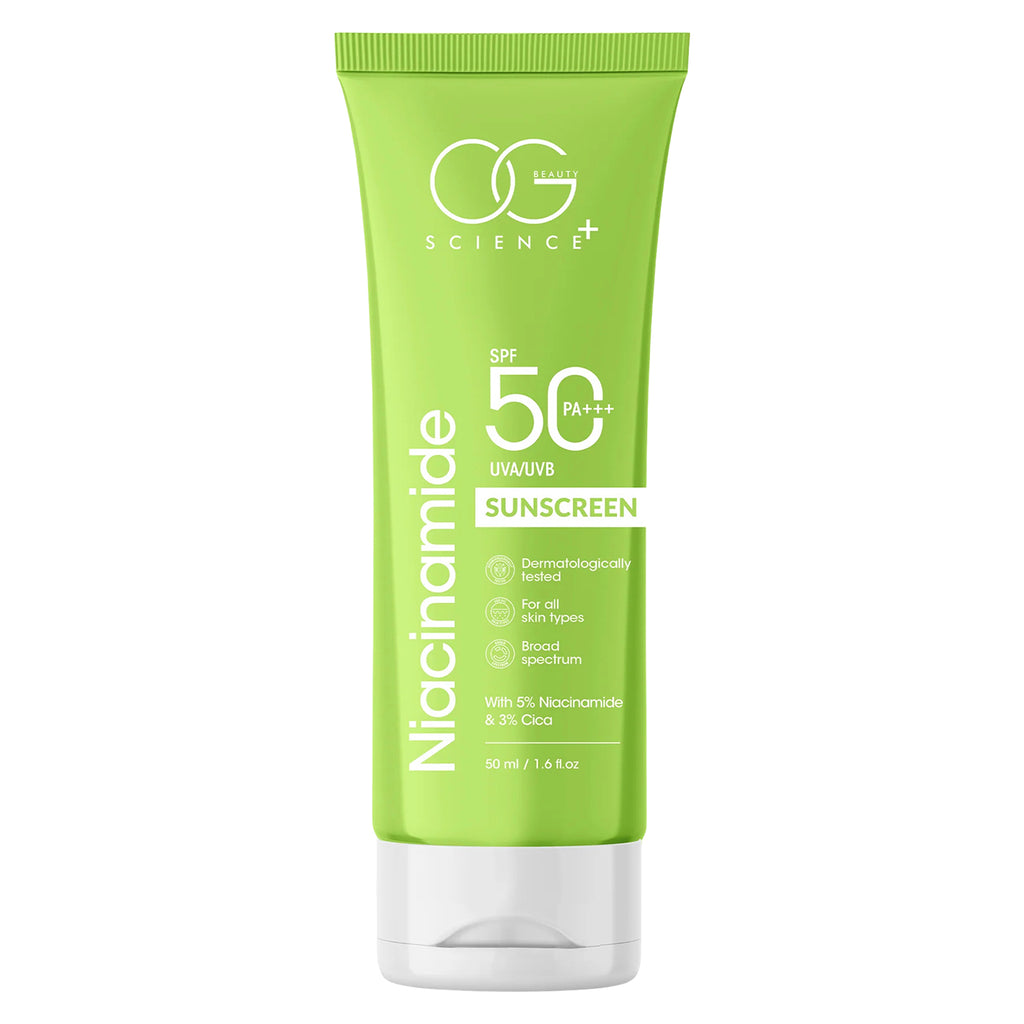 OG Beauty 50 ML Niacinamide Sunscreen SPF 50 PA+++ – Broad Spectrum UVA/UVB Protection, Dermatologically Tested Sun Cream for All Skin Types