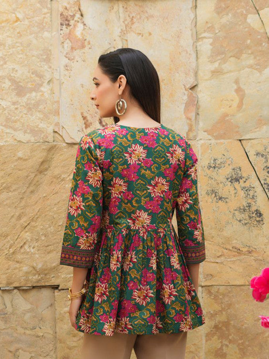 Women’s Floral Printed Rayon Peplum Top – V-Neck Tie-Up Kurti