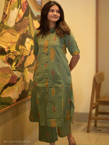 Women Ethnic Motifs Printed Mandarin Collar Kurta with Palazzos