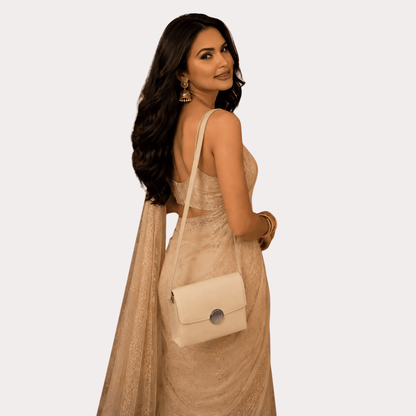 Ivory Aura Elegant Sling Clutch Bag for Women | Premium Cream Party Handbag with Metallic Clasp