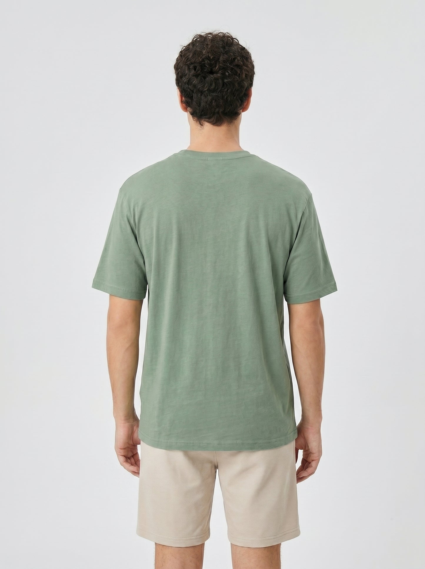 Mens Half Sleeve Oversized Cotton Blend Crew Neck Tshirt - Olive