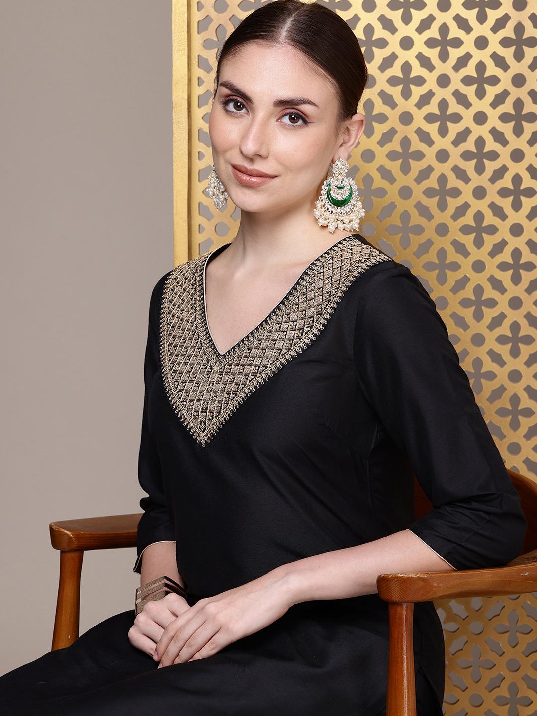 Women Embroidery Yoke Design Straight Kurta with Palazzo – Cotton Kurta Set