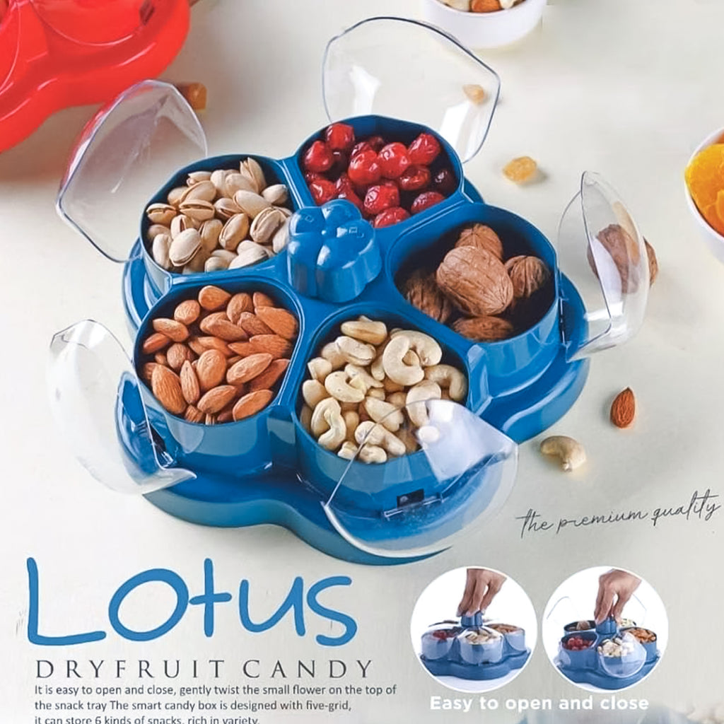Lotus Shape Rotating Dry Fruit & Snack Organizer Box – Multi-Compartment Candy Nut Storage Container (1 Pc)