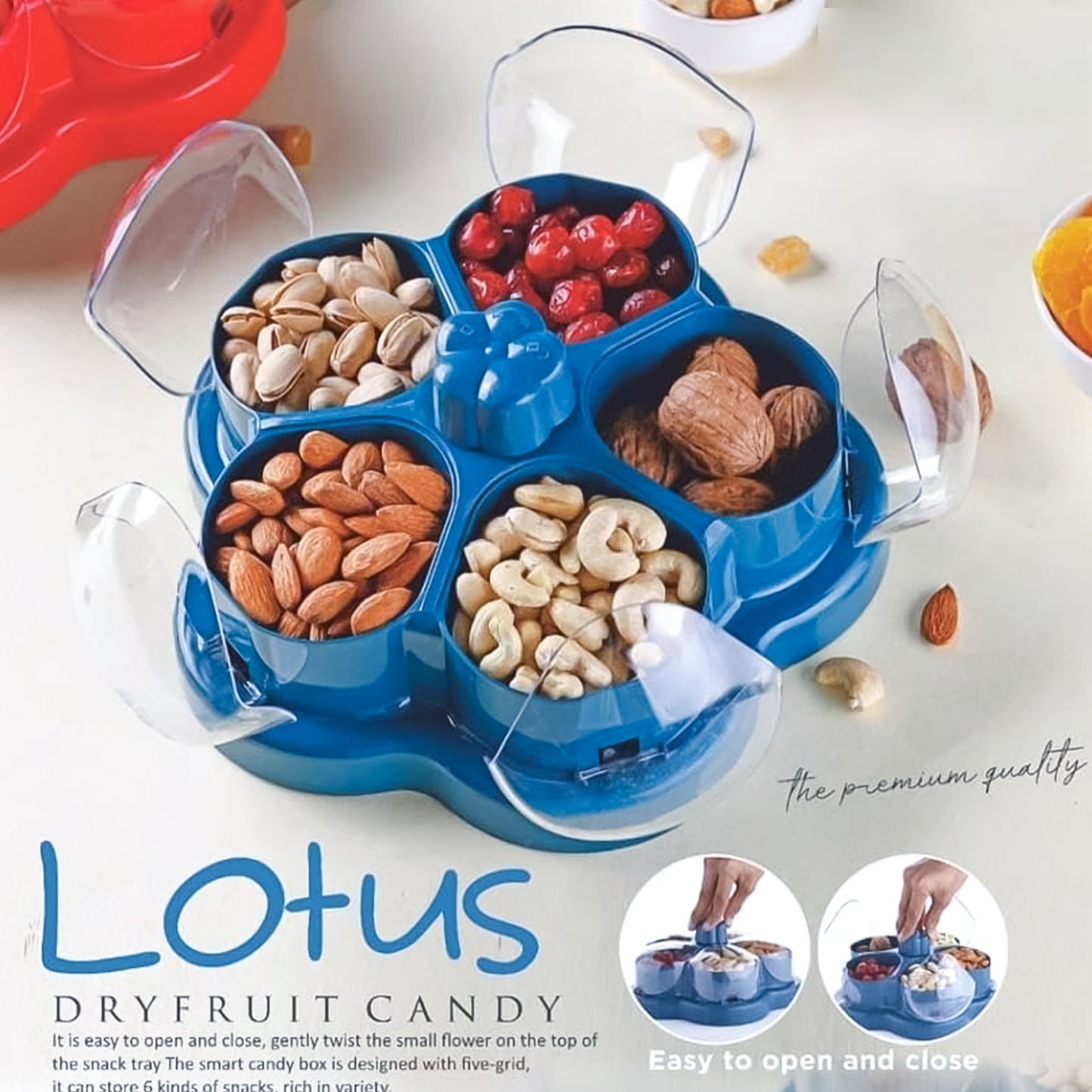Lotus Shape Rotating Dry Fruit & Snack Organizer Box – Multi-Compartment Candy Nut Storage Container (1 Pc)