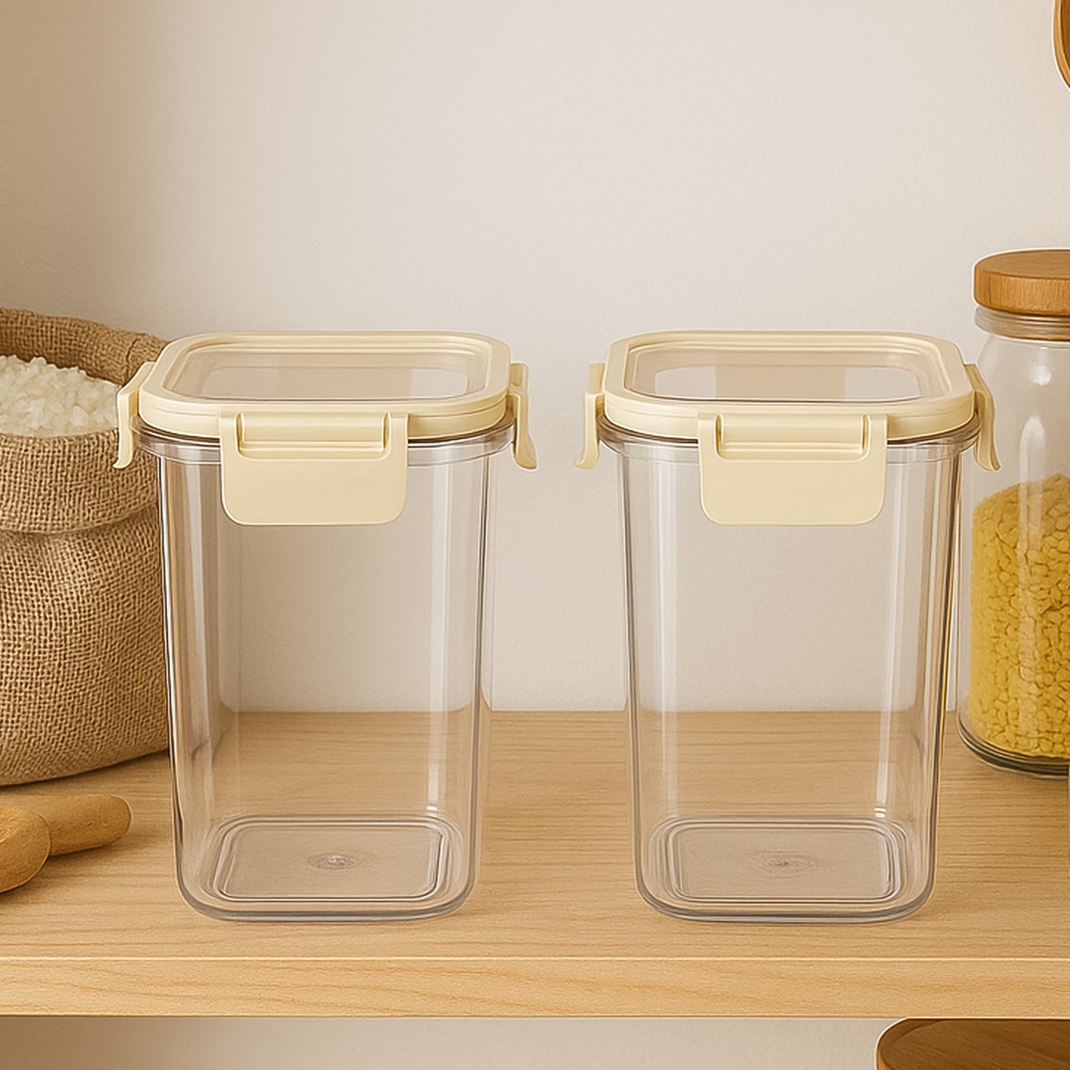 Apex Press N’ Lock Airtight Kitchen Storage Container Set – 2 Pcs – 1400ML Square Dry Storage Jar