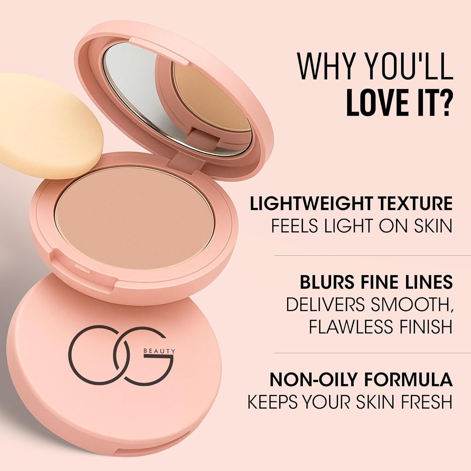 OG Beauty Brew Flawless Touch Compact Powder – Shade Brew – Enriched with Hyaluronic Acid & Vitamin E – 9 GM – Long Lasting Matte Finish