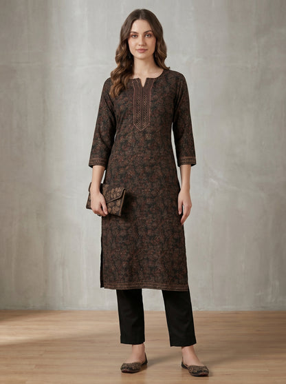 Women Floral Printed Cotton Kurta Pant Set | Stylish Notch Neck Kurta for Women | Casual & Office Wear Ethnic Set
