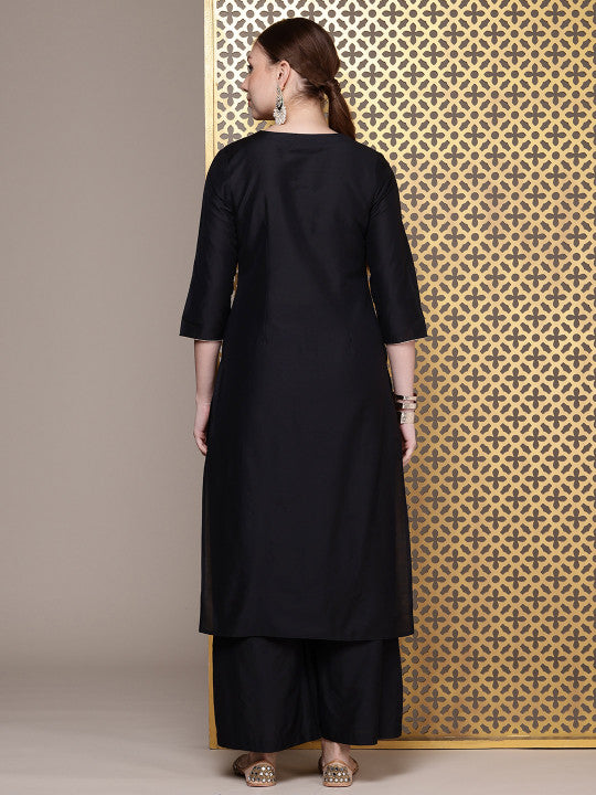 Women Embroidery Yoke Design Straight Kurta with Palazzo – Cotton Kurta Set