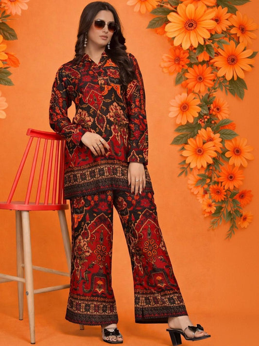 BYMNVYR Women Printed Tunic with Palazzos