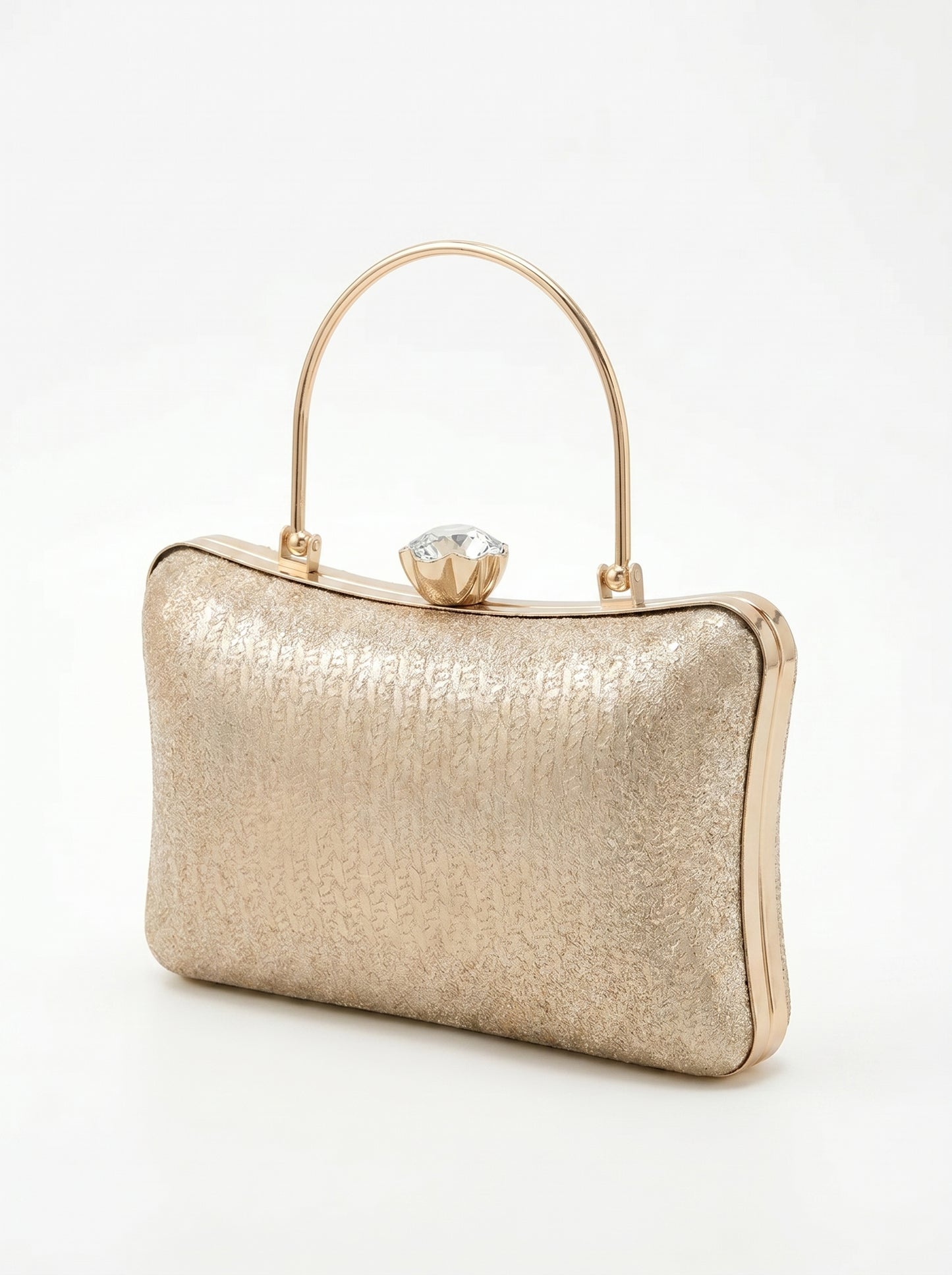 Champagne Glow Luxe Evening Clutch Bag for Women | Shimmer Party Clutch with Crystal Clasp