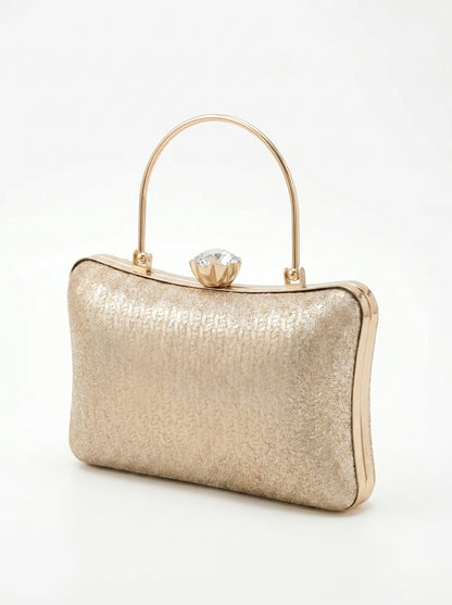 Champagne Glow Luxe Evening Clutch Bag for Women | Shimmer Party Clutch with Crystal Clasp