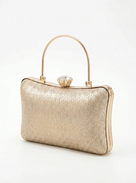 Champagne Glow Luxe Evening Clutch Bag for Women | Shimmer Party Clutch with Crystal Clasp