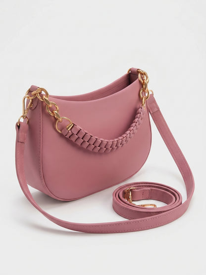 Blush Petal Chic Crescent Sling Bag for Women | Elegant Pink Shoulder Handbag with Chain Handle