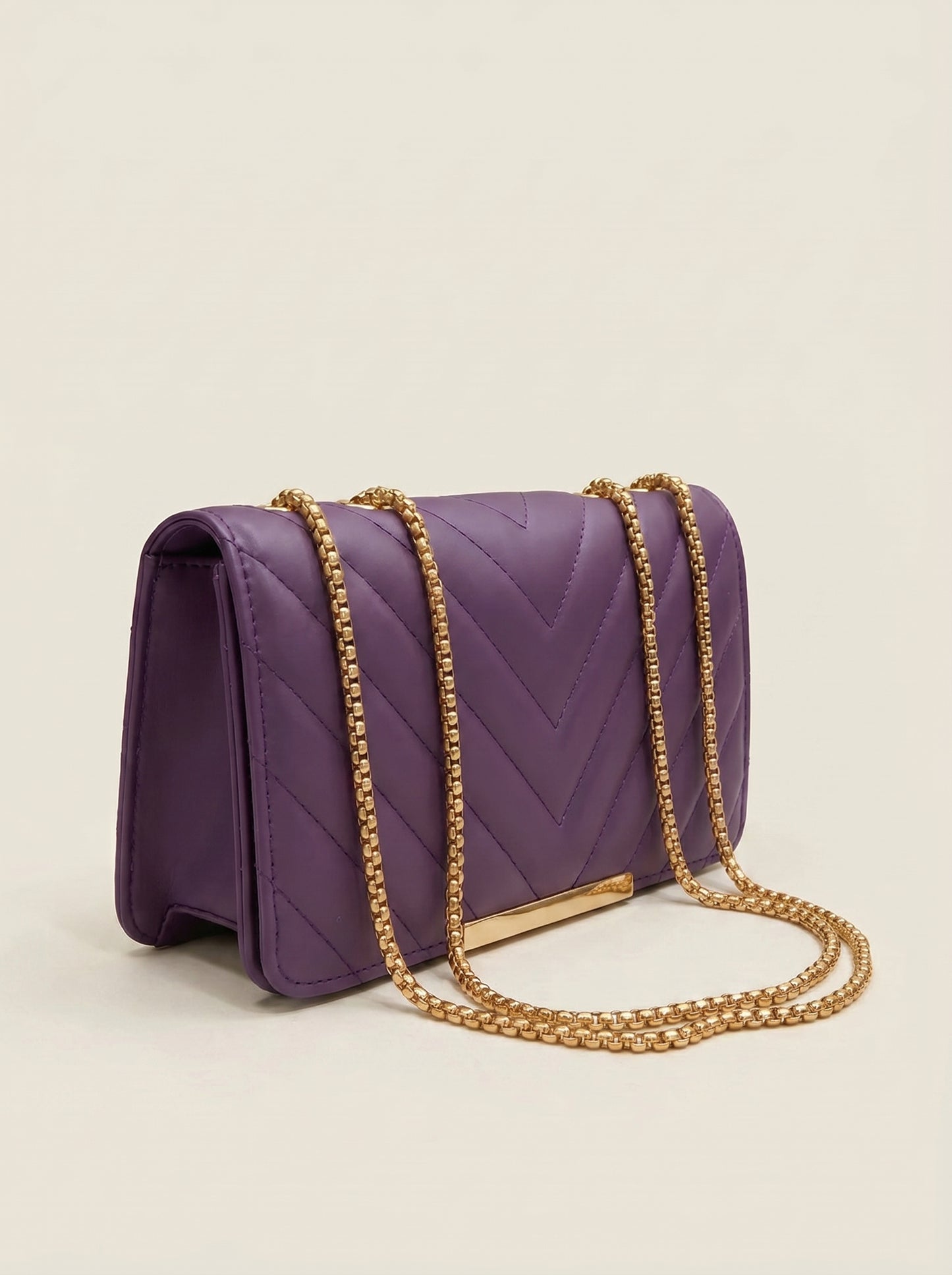 Royal Orchid Quilted Chain Sling Bag for Women | Luxury Purple Shoulder Handbag with Gold Chain Strap