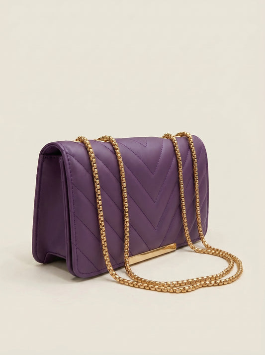 Royal Orchid Quilted Chain Sling Bag for Women | Luxury Purple Shoulder Handbag with Gold Chain Strap